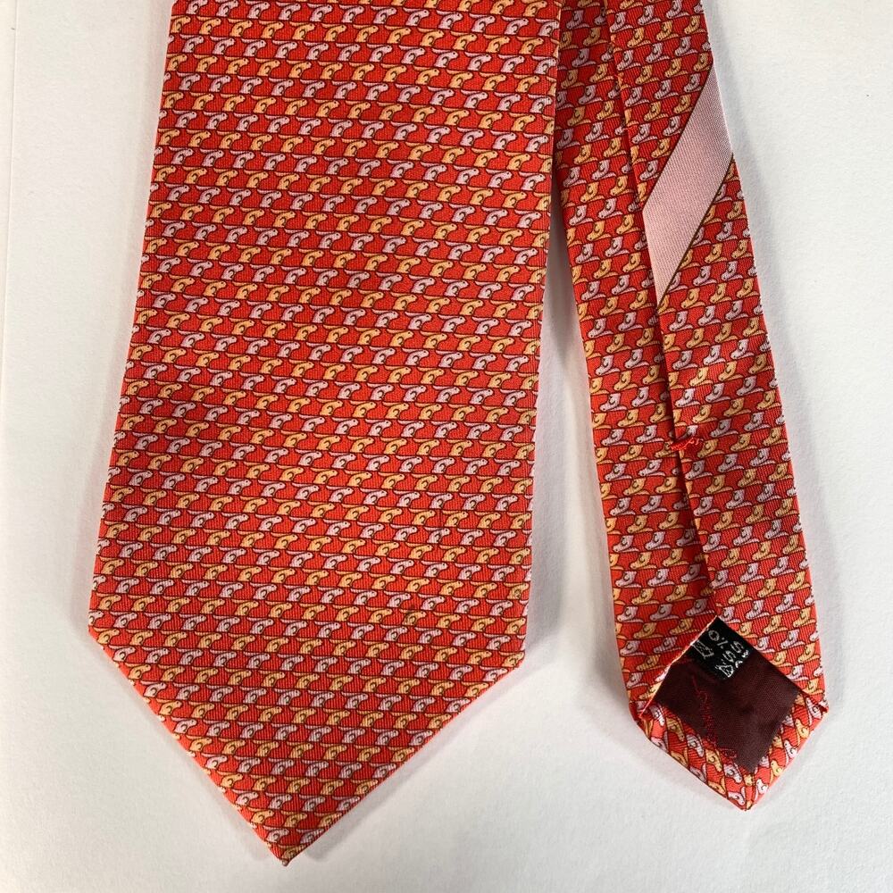 SALVATORE FERRAGAMO Red ORANGE LILAC Rabbits Silk Tie